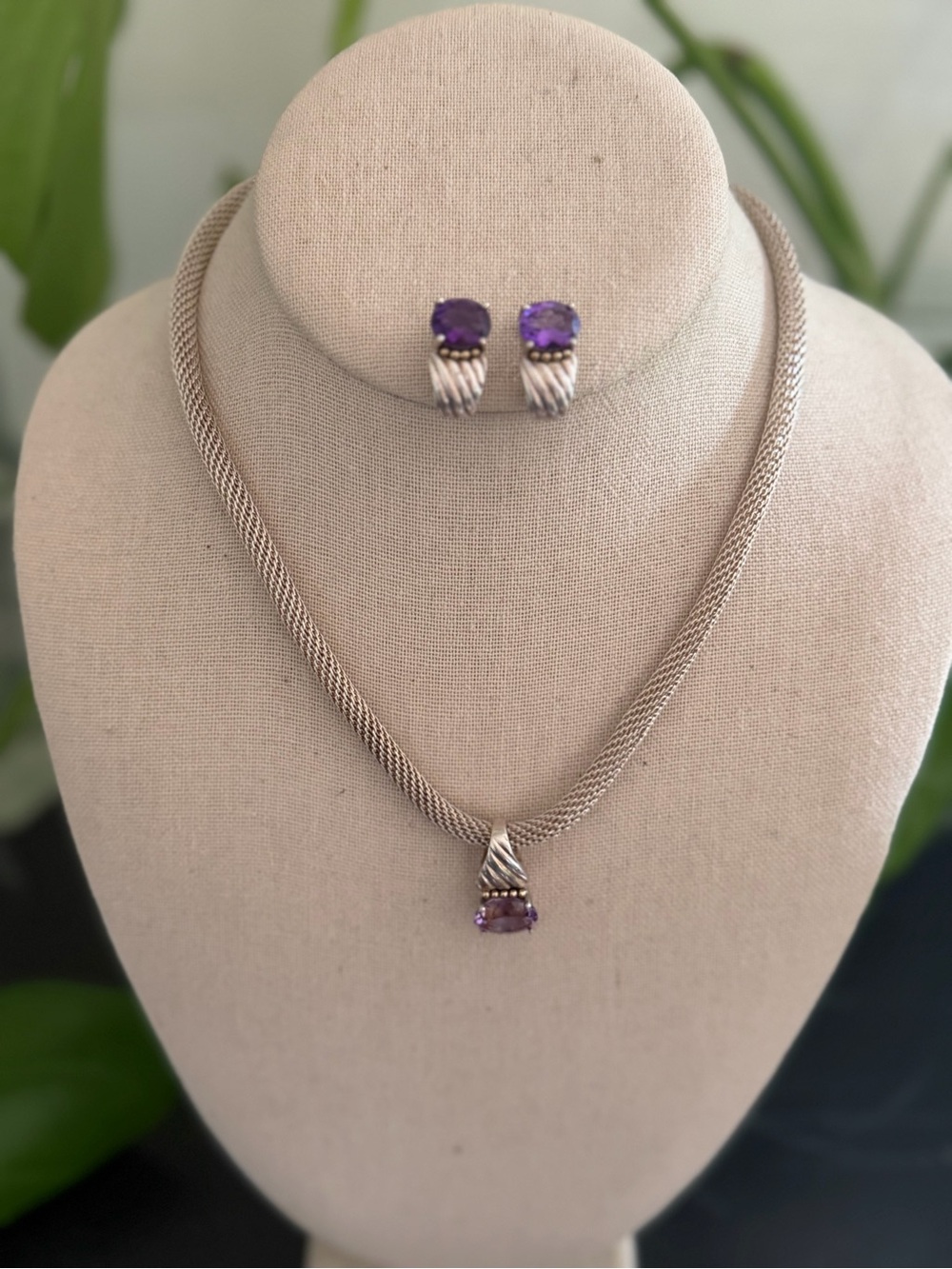 Clyde Duneier CID 14k Gold 925 Purple Amethyst Pendant Necklace & Earrings